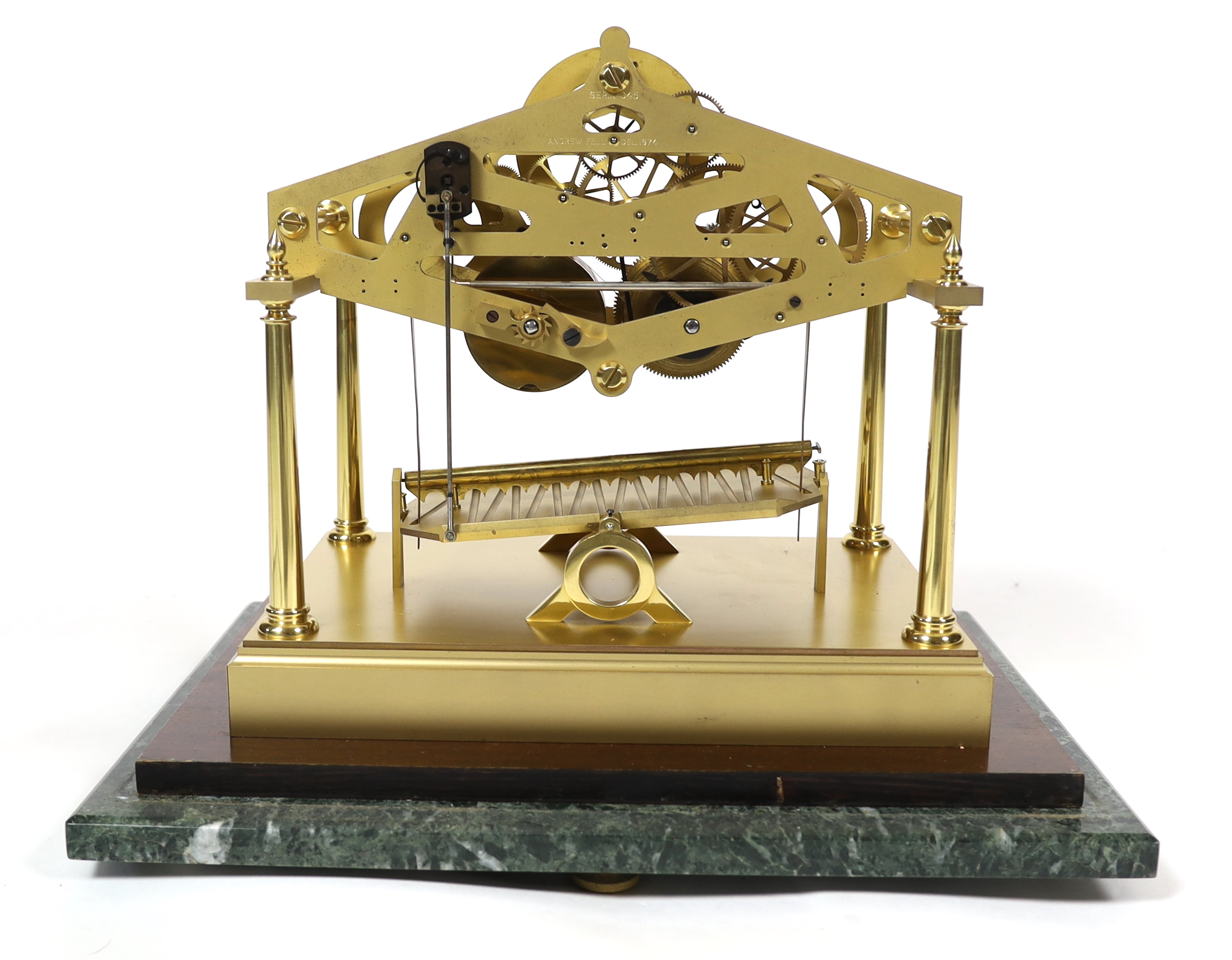 A Charles Frodsham Congreve design rolling ball clock 49cm wide, 37cm deep, 45cm high, with original paperwork from Dent of London